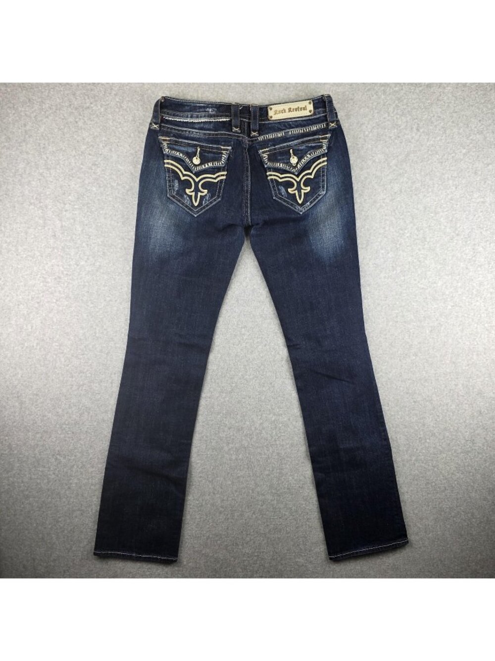 Rock Revival Elma Straight Jeans Womens 30 Blue Dark Wash Distressed Stretch